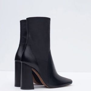 ZARA Black Leather Ankle Boots with Heel